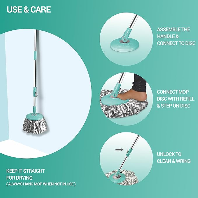 360°Magic Spin Mop and Bucket Set (2 Extra Mop Heads)