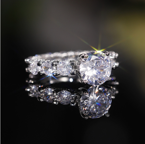 Copper Inlaid Zircon Ring Women