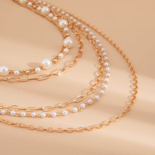 Cold Stringed Pearls Long Necklace