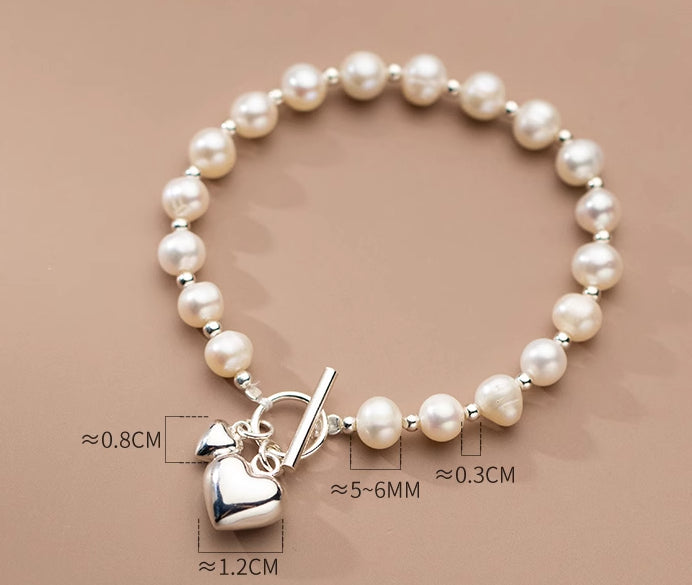 Silver Love Pearl Light Bead Bracelet Heart-shaped