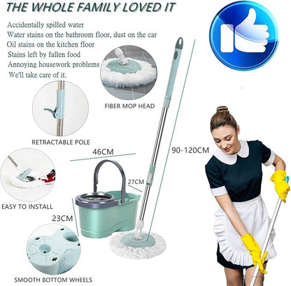 Spin Mop Set with Bucket Wiper and Sweeper