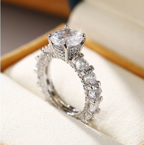 Copper Inlaid Zircon Ring Women