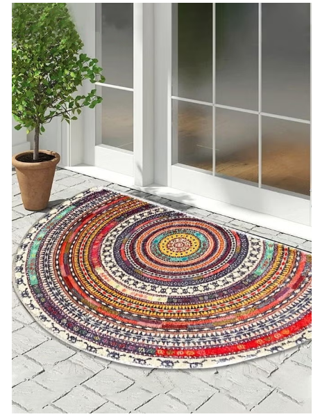 Boho Style Semicircular Door Mat - Non Slip Soft Floor Carpet