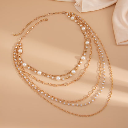 Cold Stringed Pearls Long Necklace