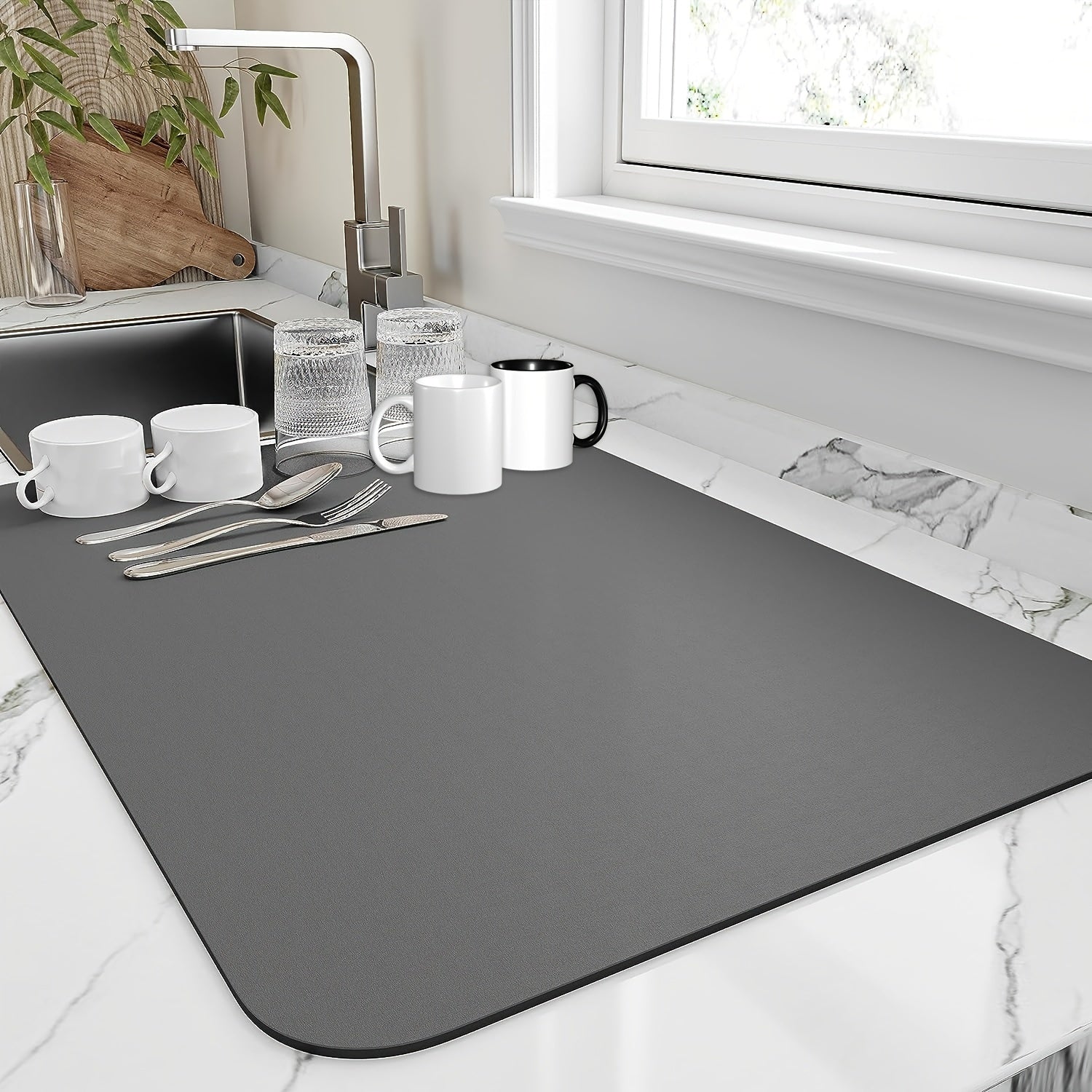 Absorbent Dish Mat 1pc Dish Drying Mat 16x18 Oil  Kitchen Countertop Absorbent Draining Pad with Rubber Backing