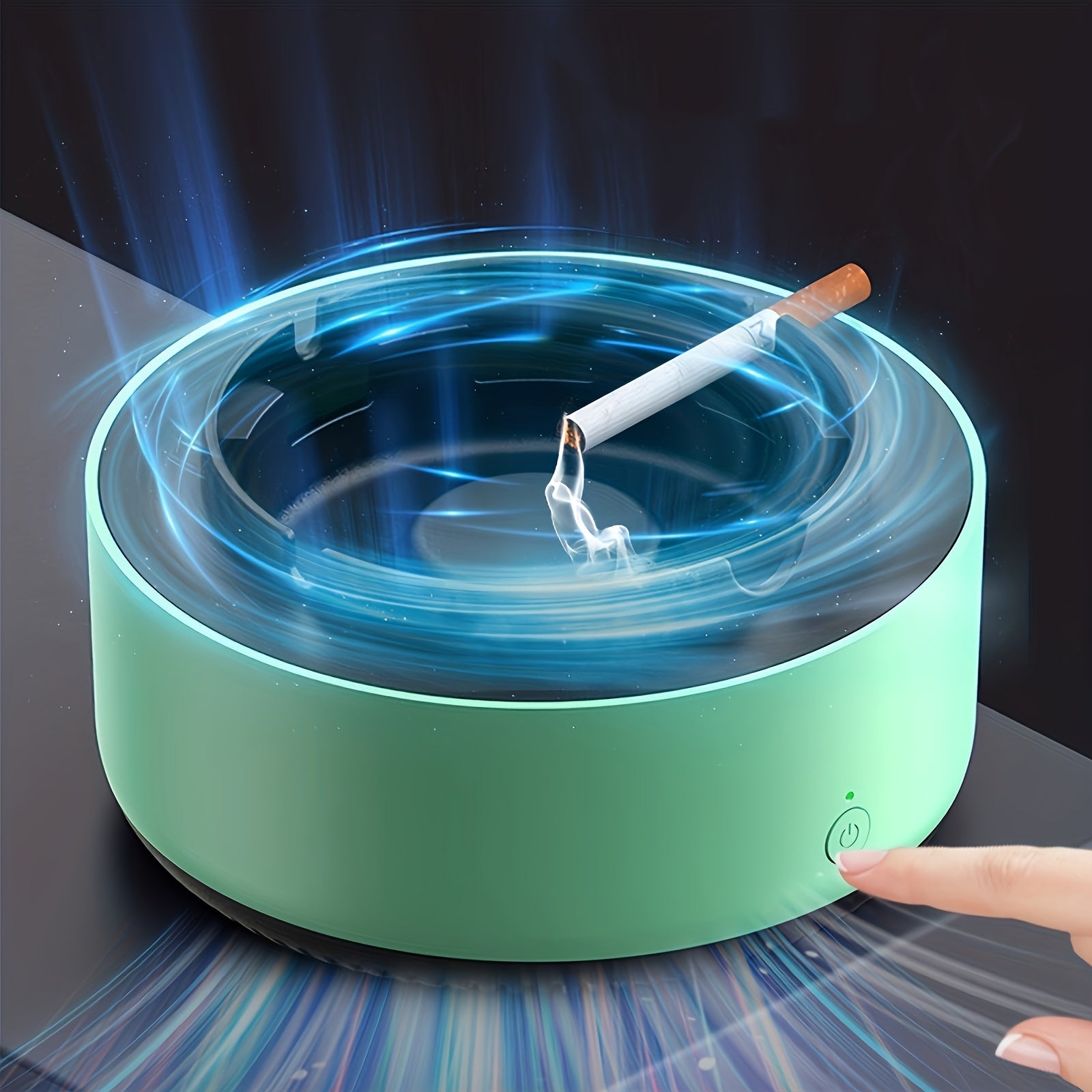 Smart Ashtray Air Purifier  Instantly Clears SecondHand Smoke  Odors BatteryPowered 2 AA Batteries Not Included Round Design with Blue Light Effect Perfect for Home Office Bar Decor Great Gift for Birthdays Holidays  Friends Air Purifier As