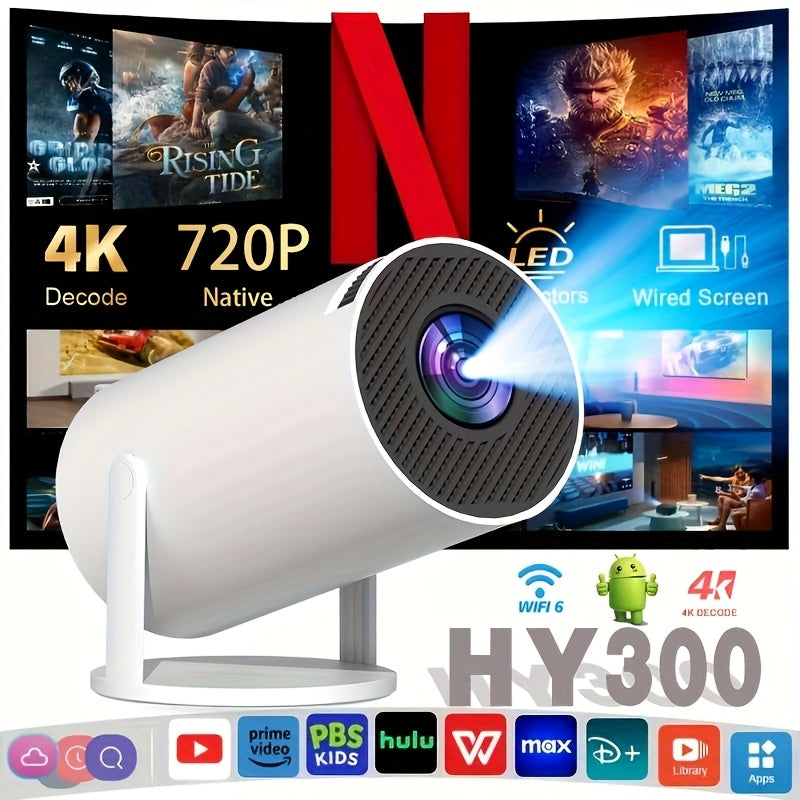 HY300 Portable HD Projector with Auto Keystone Correction  180 Rotation Android 11 WiFi 6BT52 200 Lumens Builtin Speaker 720P Native Resolution4K Decoding NetflixPrime VideoHulu Compatible Home Theater Ideal Gift for Movie Lovers