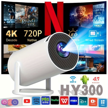 HY300 Portable HD Projector with Auto Keystone Correction  180 Rotation Android 11 WiFi 6BT52 200 Lumens Builtin Speaker 720P Native Resolution4K Decoding NetflixPrime VideoHulu Compatible Home Theater Ideal Gift for Movie Lovers