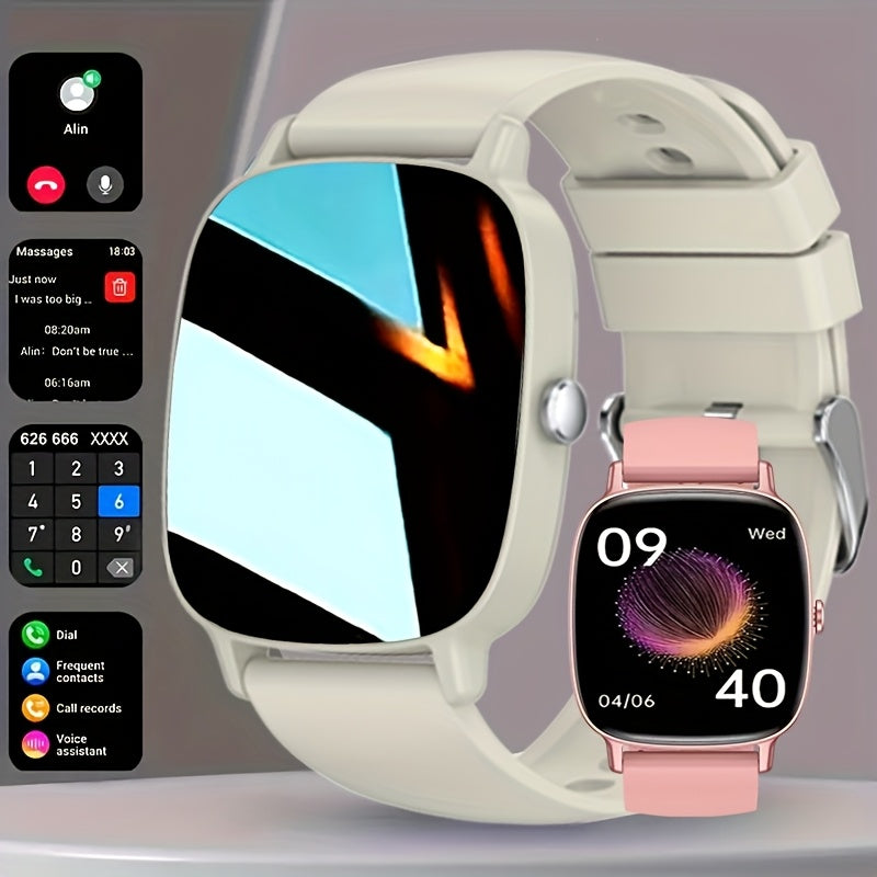 TIMU Smart Watch for Men  Women  HighQuality Waterproof IPX8 AnswerMake Calls Multiple Sports Modes Camera Control Sedentary Alerts Voice Assistant 47cm TFT Display Pink  White Straps Compatible with iOS  Android Smart Watch for Android
