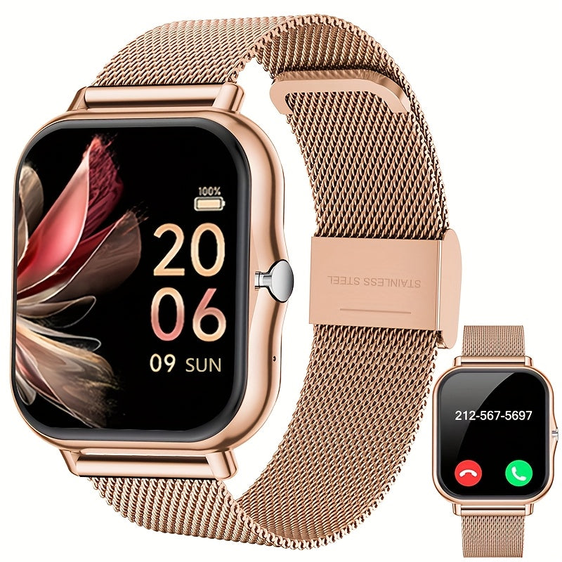 Gift Ready Smart Watch for Men  Women Stainless Steel Mesh Band Android  iPhone Compatible Lithium Battery 240p Display USB Charging NonWaterproof Perfect Gift Choic
