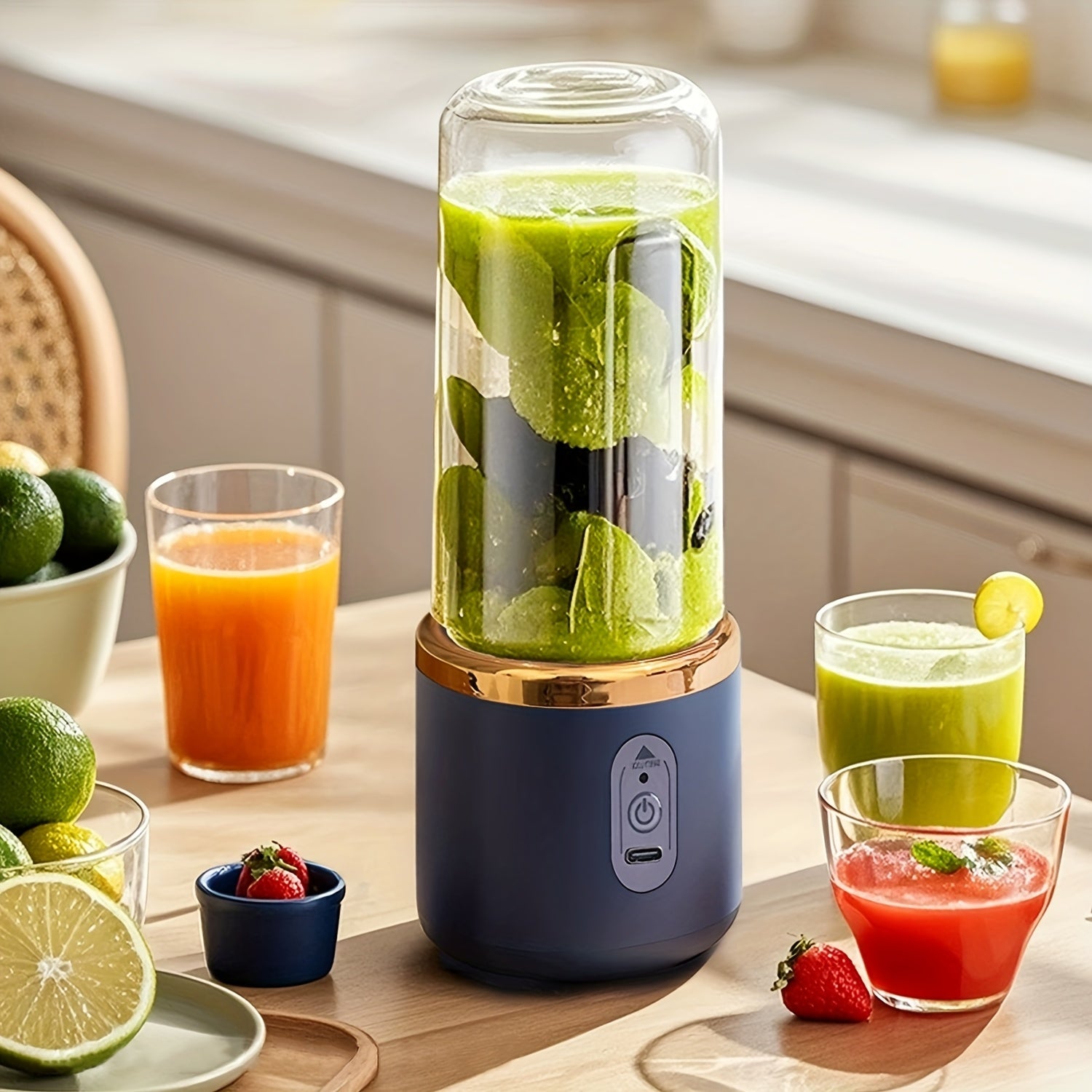 Portable Blender Mini Smoothie and Shake Maker USB Rechargeable Personal Mixer with 6 Blades for Fresh Juice 430g Capacity Stainless Steel Body Round Shape Ideal for Kitchen Home Travel  Blenders for Kitchen