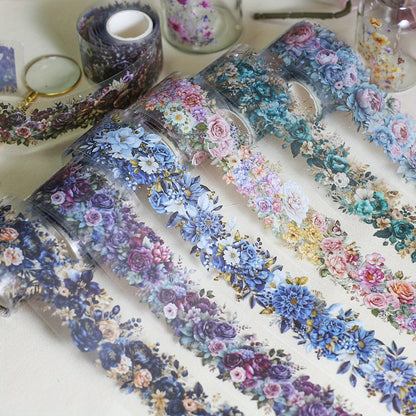 6rolls Transparent PET Tape Stickers Flowers Decorative Tape Stickers Set for Scrapbooking Junk Journal Diary Embelishment Collage Stickers