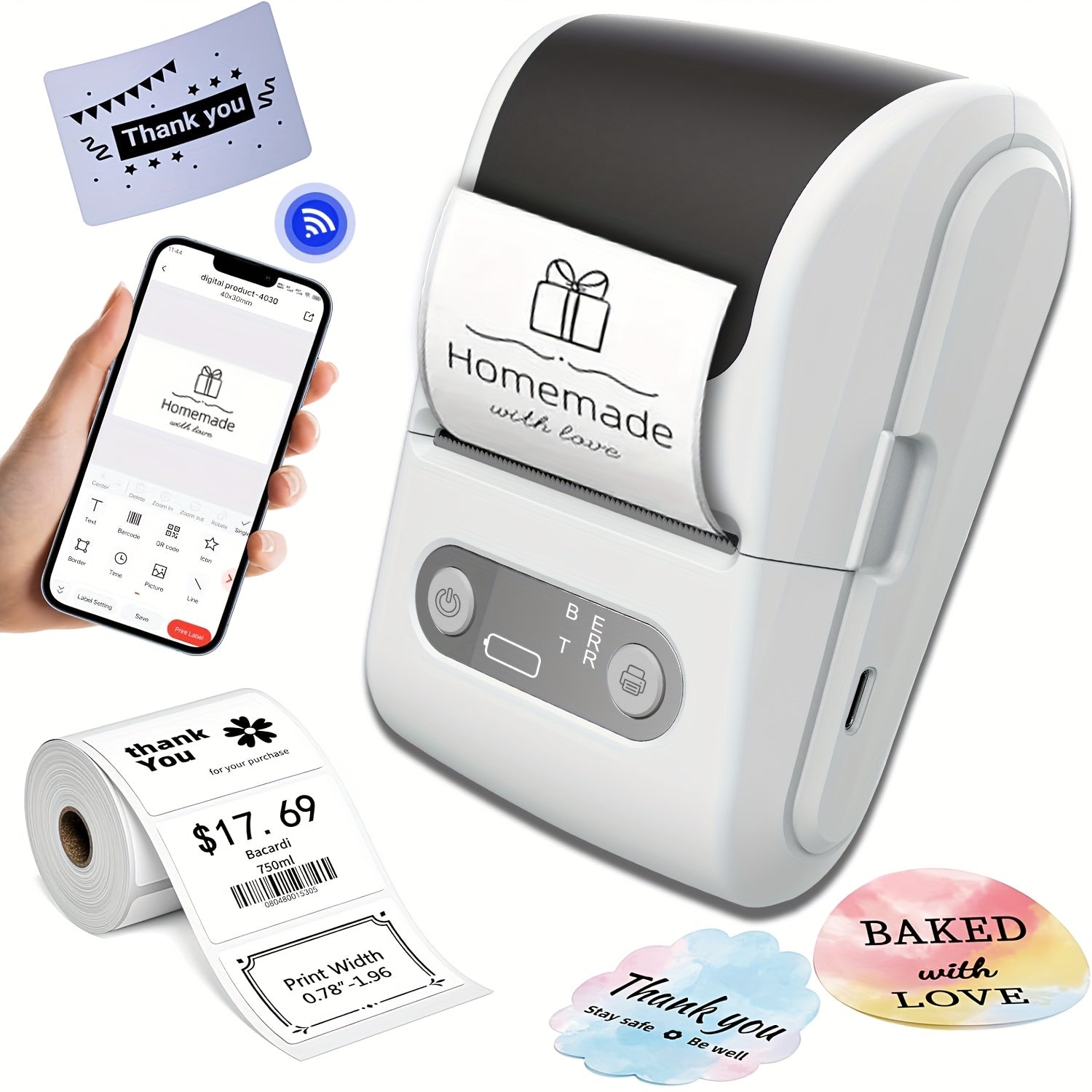 Portable Wireless Thermal Label Printer  Mini Barcode  Sticker Maker with USB Recharge Compatible with Smartphones Ideal for Office Retail Jewelry Labels DIY  Home Use Wireless Label Printer Office Labeling Sleek Design Durable Construction