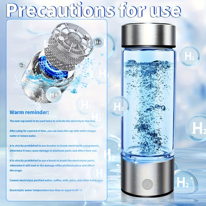 Portable Hydrogen Water Bottle  Round Glass with Button  USB Rechargeable Lithium Battery  Capacity  Ideal for Home Office Outdoor Travel Camping School Fitness  Hand Wash Onl
